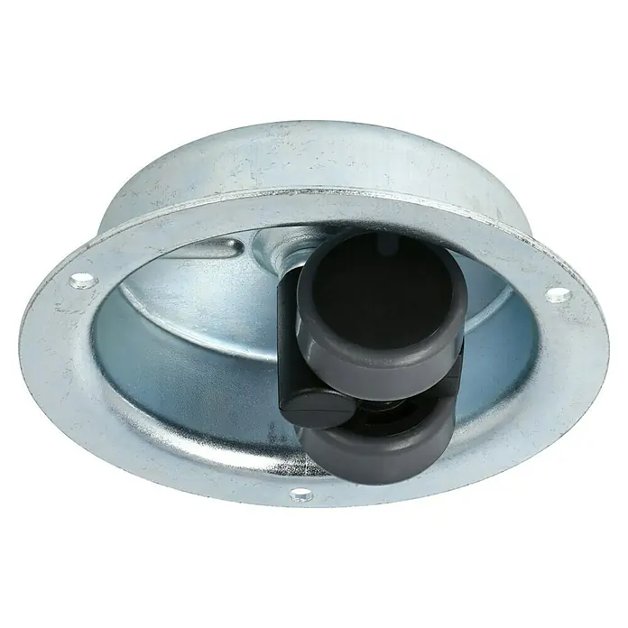 Dörner & Helmer Bohrsenkrolle - Ø x H: 104 x 40 mm, Traglast: 70 kg, Gleitlager - Nahaufnahme einer Möbelrolle mit verzinkter Stahlkappe, ideal für Möbel und andere Anwendungen.