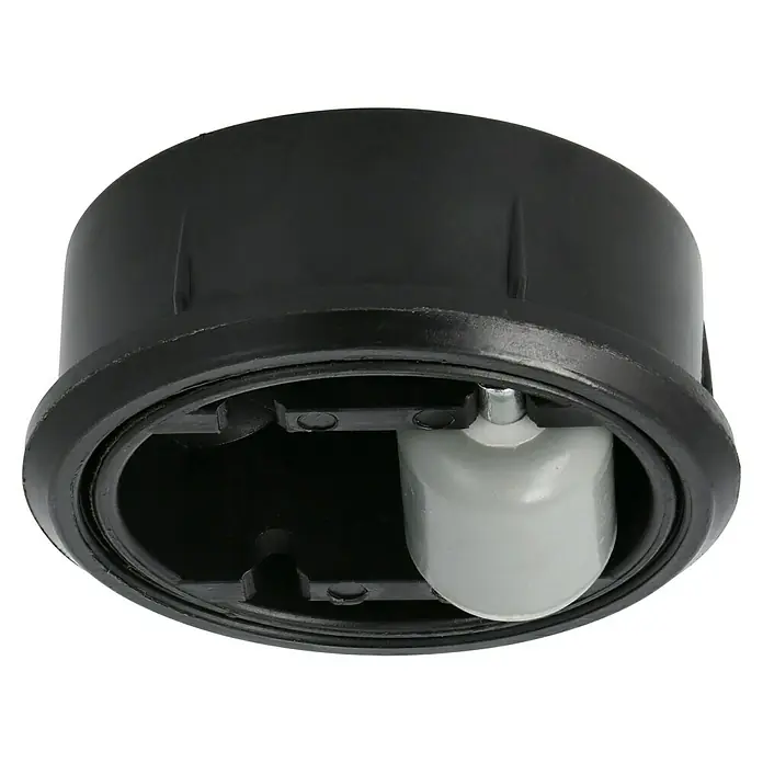 Stabilit Bohrsenkrolle - Ø x H: 56 x 28 mm, Traglast: 35 kg, Gleitlager, Material Gehäuse: Kunststoff - Nahaufnahme eines schwarzen Rollenfußes für Möbel, der ein leichtes Verschieben ermöglicht und Kratzer verhindert. Ideal für den Heim- und Bürogebrauch.