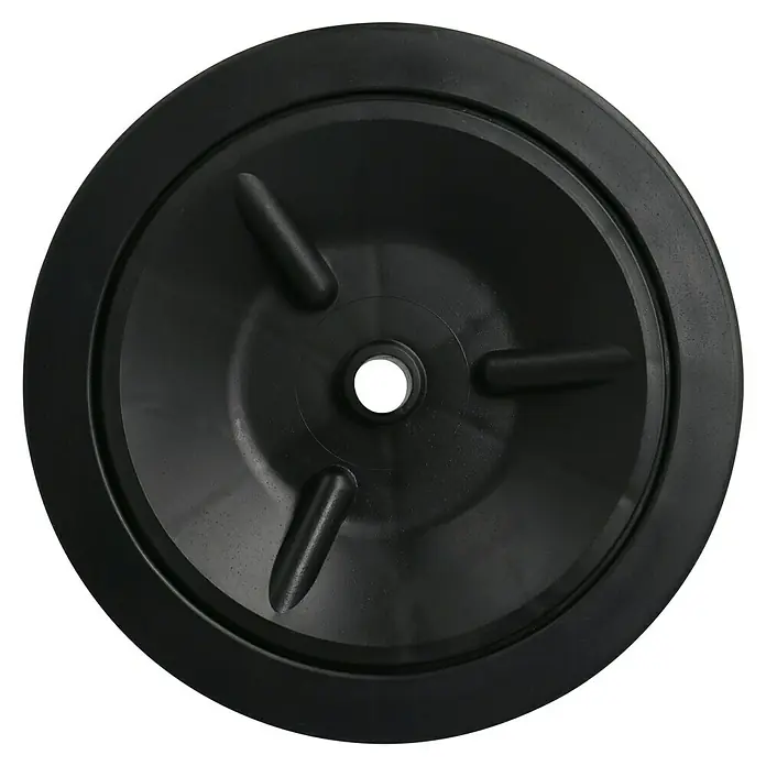Dörner & Helmer Leichtes Rad - Durchmesser: 150 mm, Traglast: 30 kg, Gleitlager, Rillenprofil - Schwarzes Kunststoffrad mit drei Speichen und einer zentralen Nabe.