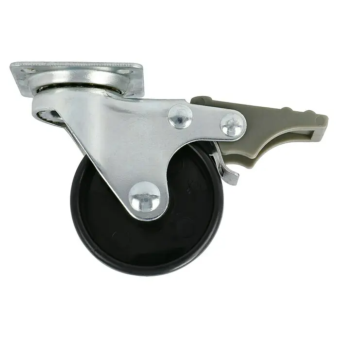 Stabilit Möbel-Lenkrolle - 50 mm, Traglast: 35 kg, Gleitlager, Höhe: 66 mm, Mit Platte und Feststeller - Ein Rollenfuß mit Bremse, ideal für Möbel. Die robuste Konstruktion und die Bremse sorgen für sicheren Stand.
