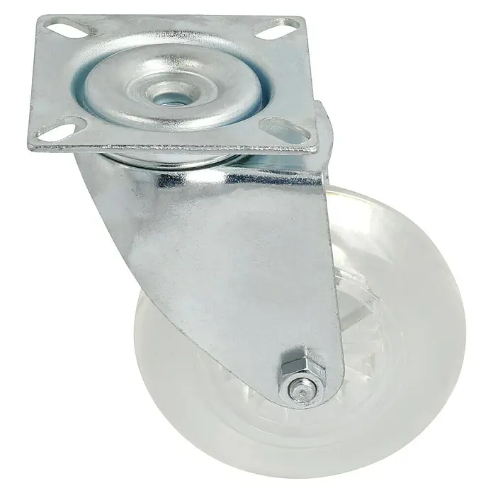Dörner & Helmer Design-Lenkrolle - Durchmesser Rollen: 75 mm, Traglast: 50 kg, Gleitlager, Mit Platte - Möbelrolle mit transparenter Lauffläche, robust und leichtgängig für vielfältige Anwendungen, ideal für den mobilen Einsatz.