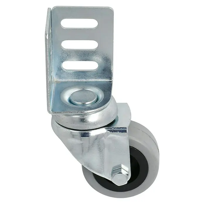 Stabilit Apparate-Lenkrolle - Durchmesser Rollen: 50 mm, Traglast: 40 kg, Material Rad: Gummi, Mit Winkelblech, Gleitlager - Bild einer Lenkrolle mit verzinkter Halterung, ideal für Möbel oder Geräte, die Mobilität benötigen.\n