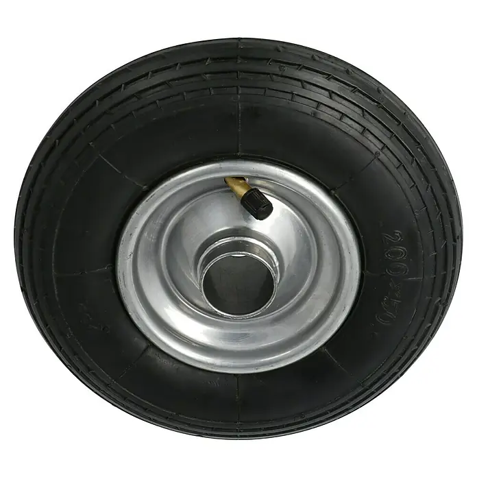 Dörner & Helmer Luftrad - Durchmesser: 200 mm, Traglast: 75 kg, Material Felge: Stahlblech, Nabenlänge: 60 mm - Rad mit schwarzem Reifen und silberner Felge, ideal für Schubkarren oder ähnliche Geräte.