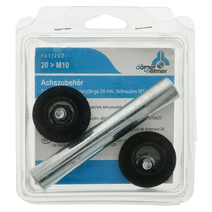 Dörner & Helmer Achszubehör - Nabenlänge: 75 mm, Bohrung: 20 mm - Verpacktes Achszubehör-Set von Dörner + Helmer mit Schrauben und Filzscheiben für Achsen, ideal für Heimwerker und Profis.