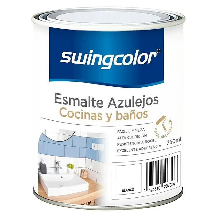 swingcolor Esmalte para azulejos Cocinas y baños - Blanco, 750 ml, Brillante - Bote de esmalte para azulejos Swingcolor en blanco para cocinas y baños, 750ml.