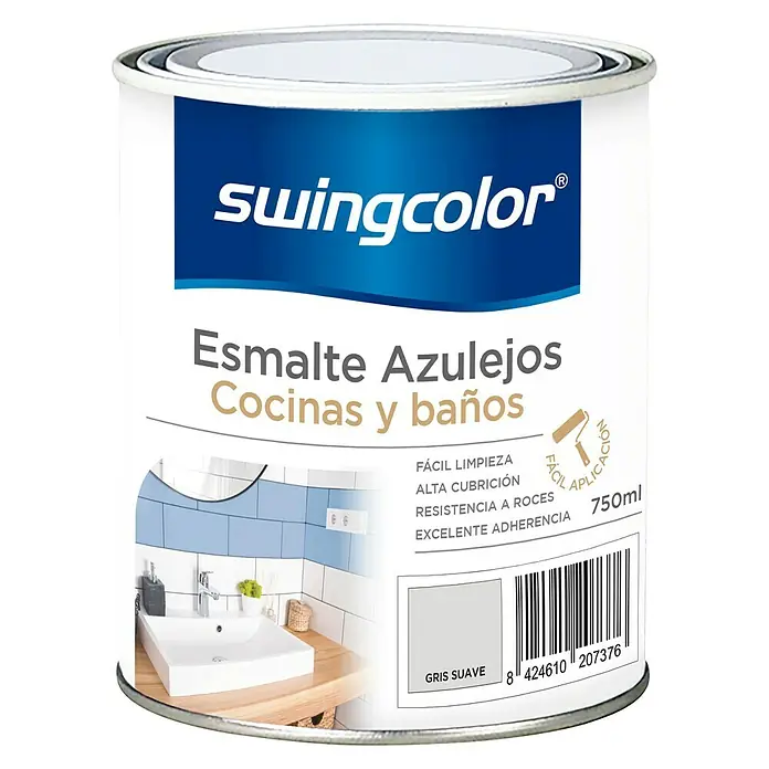 swingcolor Esmalte para azulejos Cocinas y baños - Gris suave, 750 ml, Brillante - Bote de 750ml de esmalte para azulejos Swingcolor, color Gris Suave. Ideal para cocinas y baños, fácil limpieza y alta cubrición.