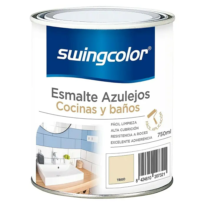 swingcolor Esmalte para azulejos Cocinas y baños - Trigo, 750 ml, Brillante - Bote de 750ml de pintura para azulejos "Trigo" de Swingcolor para cocinas y baños. Fácil de limpiar, alta cobertura, resistente a la abrasión.