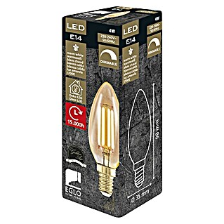 Eglo Bombilla LED Golden Age (E14, Intensidad regulable, Ámbar, 320 lm, 4 W, Vela)