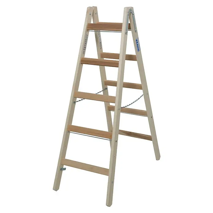 Krause Stabilo Escalera doble - Número de peldaños: 10 ud., Altura de trabajo: 2,75 m, Carga soportada: 150 kg, Madera - Escalera de madera de Krause con cinco peldaños y cadenas de estabilización, perfecta para el hogar y el jardín.