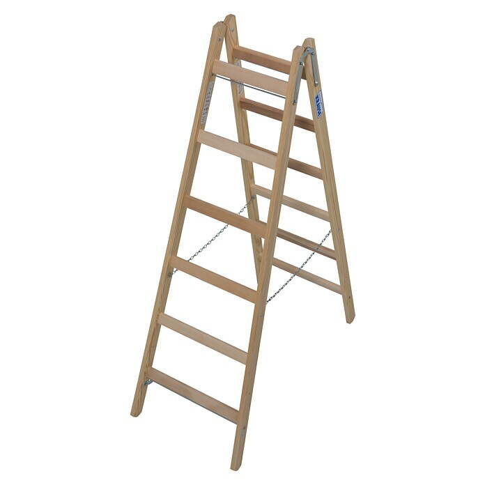 Escalera de peldaños dobles (Altura de trabajo: 3 m, 2 x 6 escalones, Madera)
