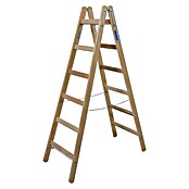 Escalera de peldaños dobles (Altura de trabajo: 3 m, 2 x 6 escalones, Madera)