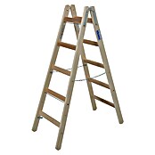 Krause Escalera de peldaños dobles (Altura de trabajo: 2,75 m, 2 x 5 peldaños, Madera)
