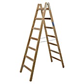Escalera de peldaños dobles (Altura de trabajo: 3,25 m, 2 x 7 escalones, Madera)