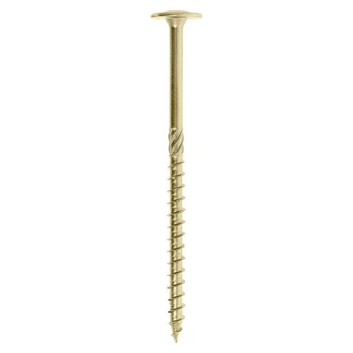 Profi Depot Holzbauschraube TX - Tellerkopf, TX für TORX-Antriebe, 50 Stk., Ø x L: 8 x 140 mm - Nahaufnahme einer einzelnen Senkkopfschraube mit Gewinde, die sich ideal für Holzbearbeitungs- und Bauprojekte eignet.