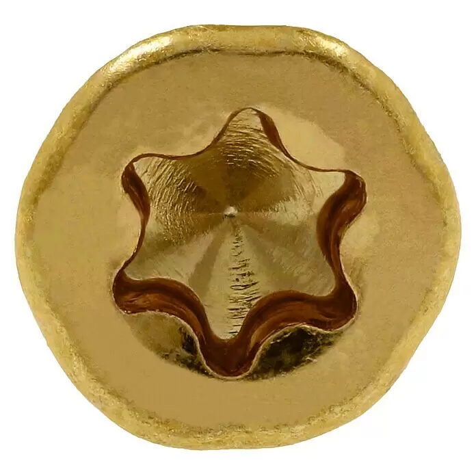 Profi Depot Mehrzweck-Schraube Turbo Drill - Ø x L: 3,5 x 30 mm, TX für TORX-Antriebe, Senkkopf, 200 Stk. - Goldfarbener Schraubenkopf mit sechszackigem Sicherheitstorx-Antrieb.