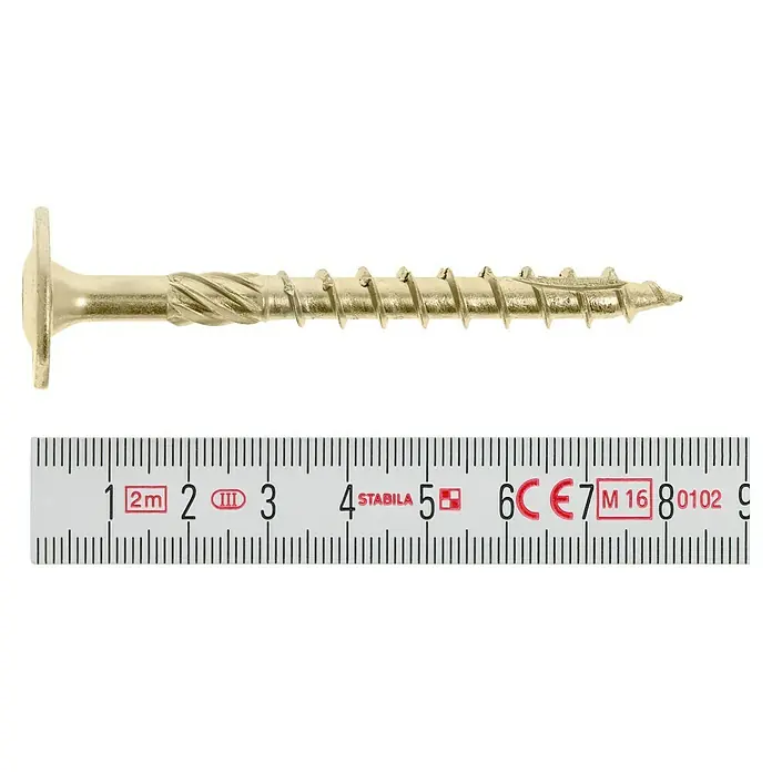 Profi Depot Holzbauschraube TX - Tellerkopf, TX für TORX-Antriebe, 50 Stk., Ø x L: 8 x 80 mm - Bild einer Schraube mit einem Messlineal darunter, das eine Länge von ca. 8 cm anzeigt.