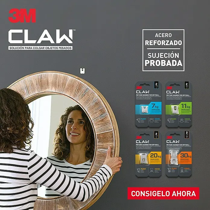 3M Claw Gancho para colgar cuadros - 4 ud., Capacidad de carga: 7 kg - Colgadores de cuadros 3M Claw para paredes de yeso en varias clases de peso, asegurando una sujeción segura y un colgado fácil.