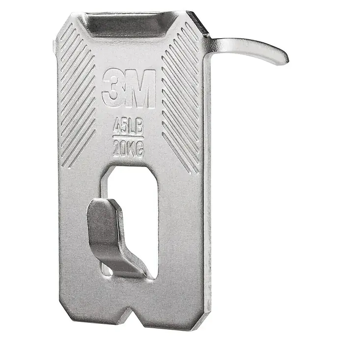 3M Claw Gancho para colgar cuadros - 2 ud., Capacidad de carga: 20 kg - Primer plano de un gancho metálico de 3M, capaz de soportar hasta 20 kg, ideal para colgar cuadros y decoraciones.