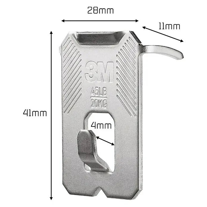 3M Claw Gancho para colgar cuadros - 2 ud., Capacidad de carga: 20 kg - Imagen de un colgador de cuadros 3M con dimensiones, diseñado para soportar hasta 20 kg, perfecto para colgar cuadros y decoraciones.