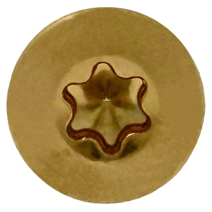 Profi Depot Mehrzweck-Schraube Turbo Drill - Ø x L: 4,5 x 50 mm, TX für TORX-Antriebe, Senkkopf, 200 Stk. - Goldfarbene Schraube mit Torx-Antrieb. Ideal für sichere und feste Verbindungen im Handwerk und Heimwerken.