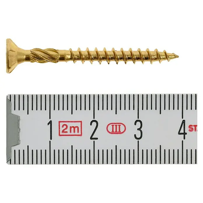 Profi Depot Mehrzweck-Schraube Turbo Drill - Ø x L: 4 x 40 mm, TX für TORX-Antriebe, Senkkopf, 200 Stk. - Schraubenansicht von oben, die Länge der Schraube beträgt etwa 3,8 cm.
