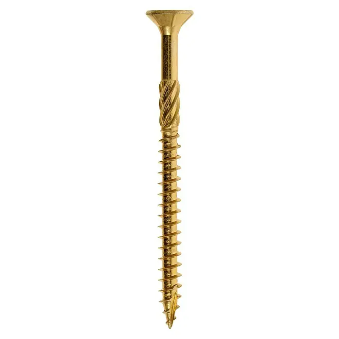 Profi Depot Mehrzweck-Schraube Turbo Drill - Ø x L: 6 x 80 mm, TX für TORX-Antriebe, Senkkopf, 100 Stk. - Goldene Holzschraube mit Senkkopf und Gewinde für Befestigungsarbeiten, ideal für Heimwerker und Profis.