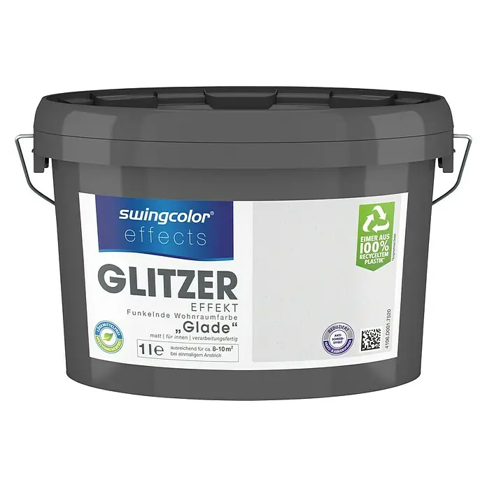 swingcolor effects EffektfarbeGlitzer-Optik, Glade, Matt, 1 l - Dose Swingcolor Glitzer Effekt Farbe in Grau. Die Funkelnde Wohnraumfarbe "Glade" ist matt und für den Innenbereich geeignet.