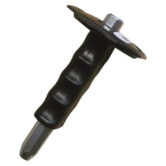 Fix-Pin-Setzeisen - Stahl, 170 mm - Nahaufnahme eines Mauerwerkmeißels mit Handschutz und einem ergonomischen Griff für verbesserte Leistung und Sicherheit bei Abbrucharbeiten.