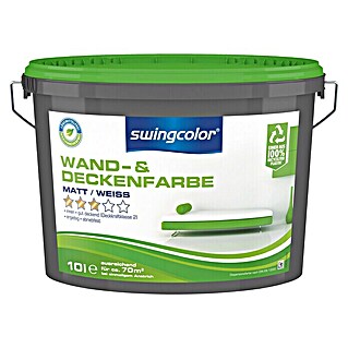 swingcolor Wandfarbe Wand- & Deckenfarbe (Weiß, 10 l, Matt)