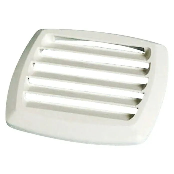 Rejilla de ventilación - L x An: 85 x 85 mm, Blanco - Detalle de una rejilla de ventilación blanca con ranuras horizontales, ideal para la circulación de aire interior.