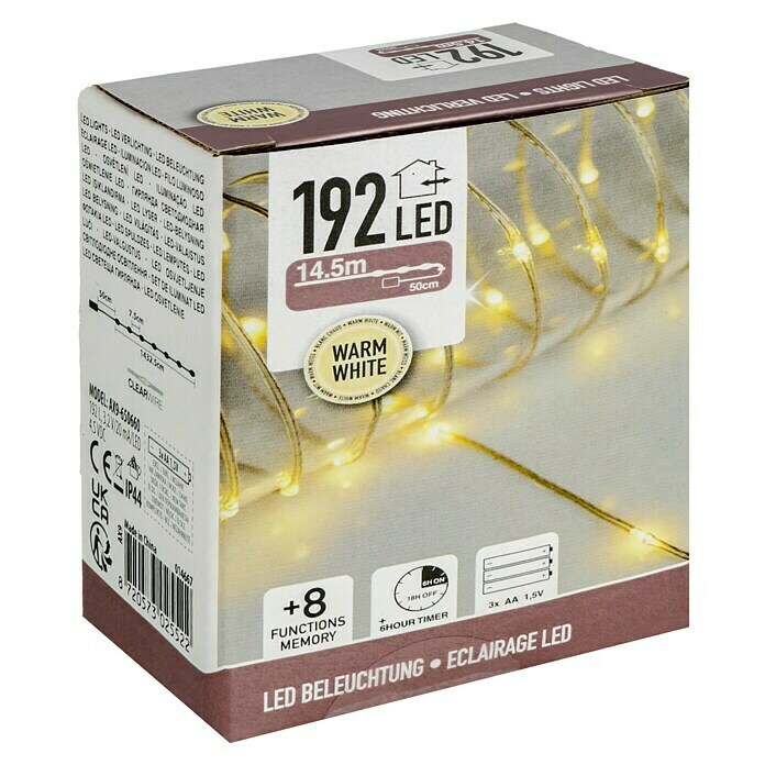 LED-Lichterkette (Außen, Lichtfarbe: Warmweiß, Anzahl Leuchtmittel: 192 Stk., Batteriebetrieben) | BAUHAUS