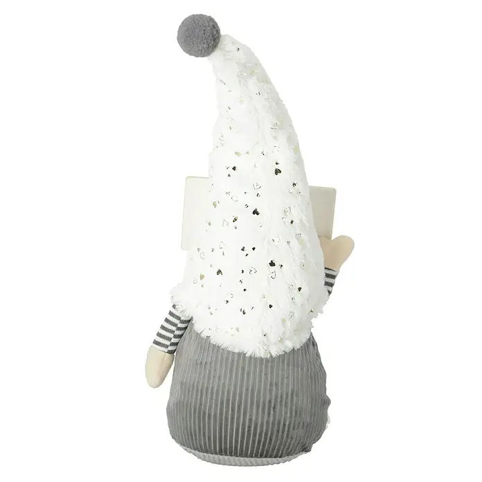 Dekofigur Wichtel HO! HO! HO! - L x B x H: 17 x 15 x 47 cm, Textil, Weihnachtswichtel, Schneemann - Dekorativer Stoffzwerg mit grau-weiß gestreiftem Körper und flauschiger Mütze mit silbernen Herzchen, eine tolle Dekoration für jedes Zuhause.