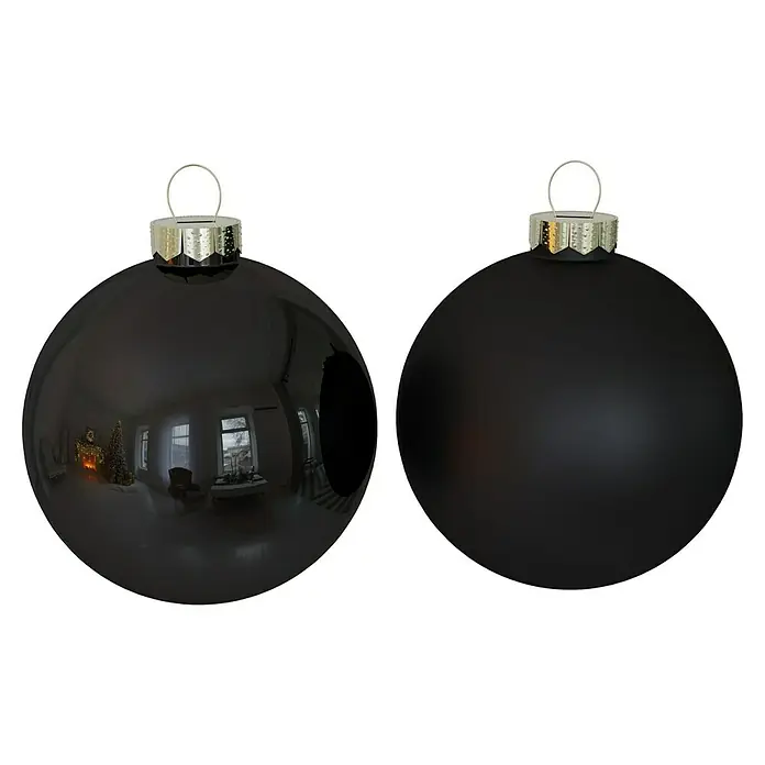 Weihnachtskugeln - Ebony Black, Glas, Durchmesser: 8 cm, 12 Stk. - Schwarze Weihnachtskugeln mit reflektierender und matter Oberfläche für festliche Dekorationen, die eine elegante und moderne Note verleihen.