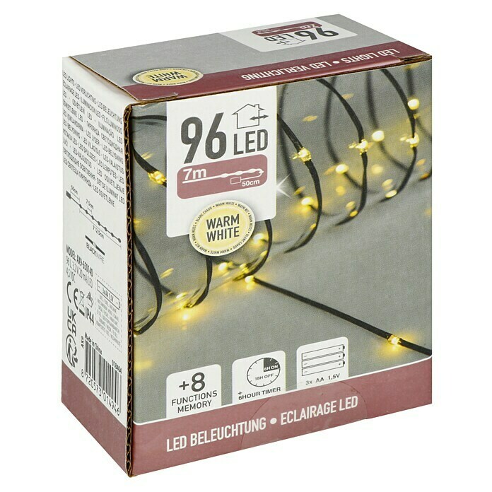 LED-Lichterkette (Außen, Lichtfarbe: Warmweiß, Anzahl Leuchtmittel: 96 Stk., Batteriebetrieben) | BAUHAUS