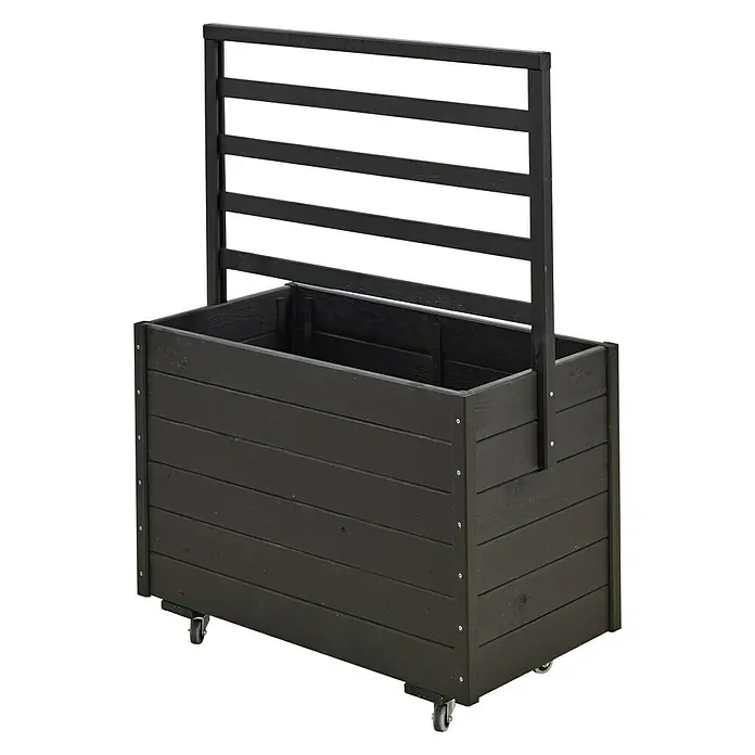 Plus Pflanzkasten - L x B x H: 88 x 48 x 124 cm, Schwarz, Mit Rankgitter - Schwarzer Pflanzkasten aus Holz mit Rankgitter und Rädern, ideal für Garten oder Terrasse. Praktisch und stilvoll.