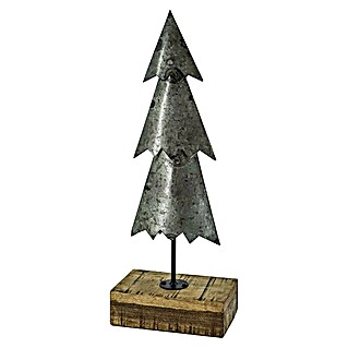 Dekofigur Baum auf Holzfuß (L x B x H: 16 x 5 x 40 cm, Silber/Braun, Metall)
