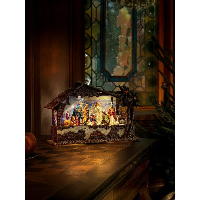 Konstsmide LED-Schneelaterne - Innen, Mehrfarbig, 33,5 x 10,5 x 21 cm, Batteriebetrieben - Weihnachtsdekoration mit einer kunstvollen Krippenszene, die die festliche Stimmung perfekt einfängt.