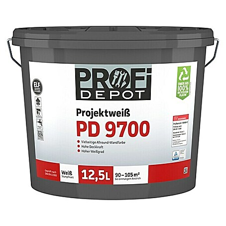 Profi Depot PD Wandfarbe Projektweiß PD 9700 (Weiß, 12,5 l, Stumpfmatt)