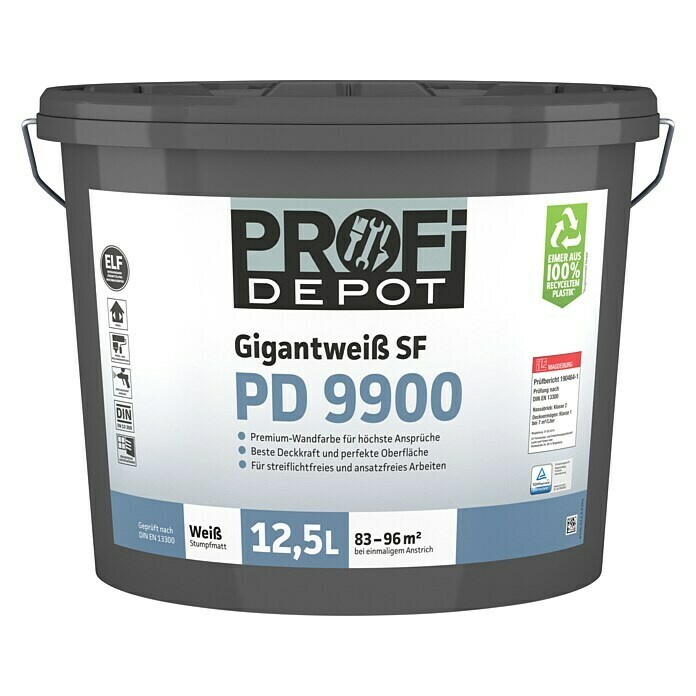 Profi Depot PD Wandfarbe Gigantweiß SF PD 9900 (Weiß, 12,5 l, Stumpfmatt)