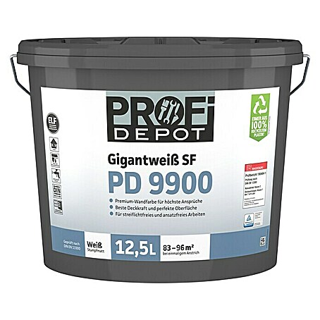 Profi Depot PD Wandfarbe Gigantweiß SF PD 9900 (Weiß, Stumpfmatt, 12,5 l)
