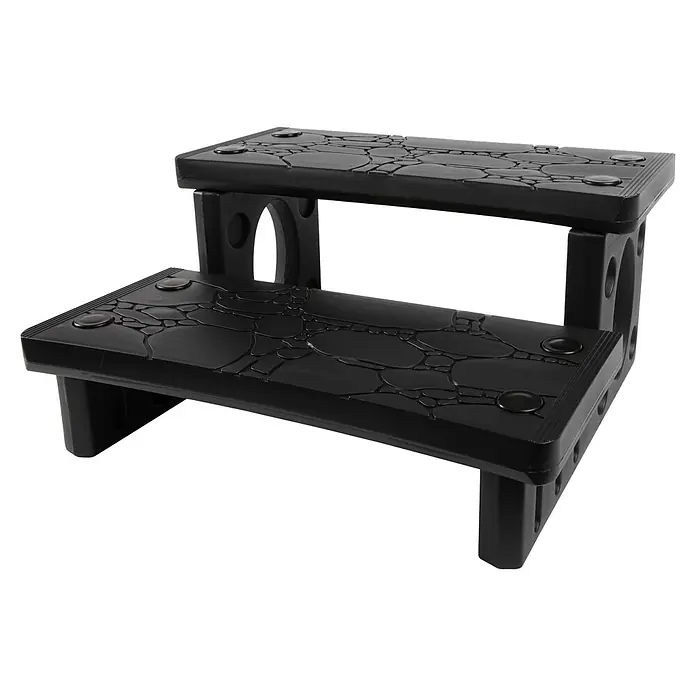 Steinbach Stufentritt - Geeignet für: Whirlpools, 69 x 63 x 34 cm - Eine zweistufige, schwarze Einstiegshilfe mit rutschfester Oberfläche für den einfachen Zugang zu Pools oder Whirlpools.