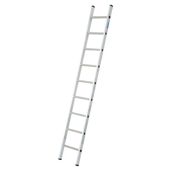Krause Stabilo Anlegeleiter - Anzahl Tritte: 9 Stk., Arbeitshöhe: 3,6 m, Aluminium - Bild einer silbernen Krause Sprossenleiter mit acht Stufen, die sich ideal für verschiedene Aufgaben eignet.