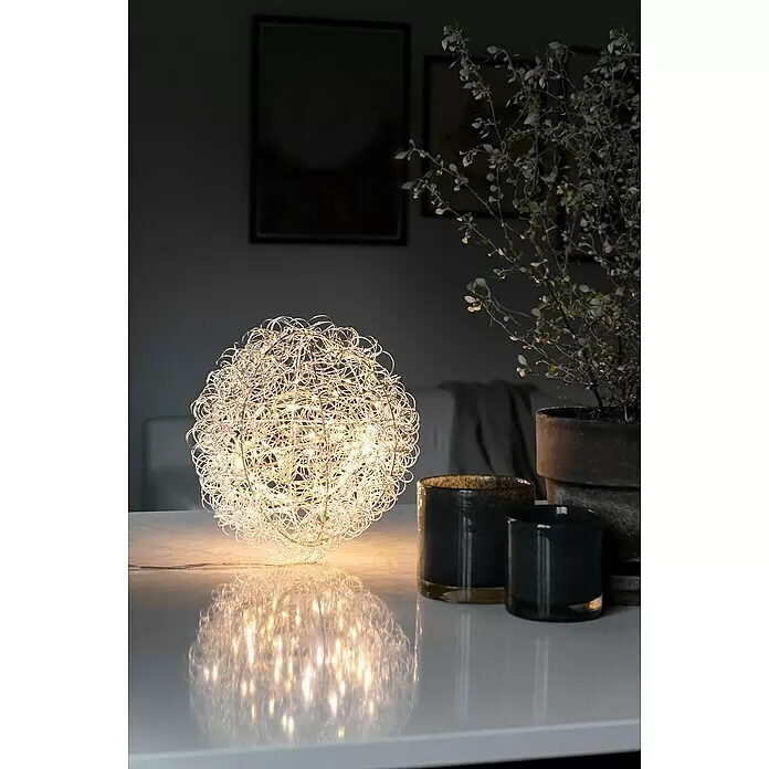 Konstsmide LED-Weihnachtsdekoleuchte Drahtball - Silber, Netzbetrieben, LED, Durchmesser: 25 cm - Stimmungsaufnahme