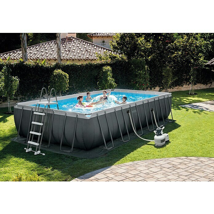 Intex Frame-Pool-Set Ultra Quadra XTRL x B x H: 732 x 366 x 132 cm, Fassungsvermögen: 31,8 m³, Dunkelgrau, Inkl. Sandfilteranlage Use Shot