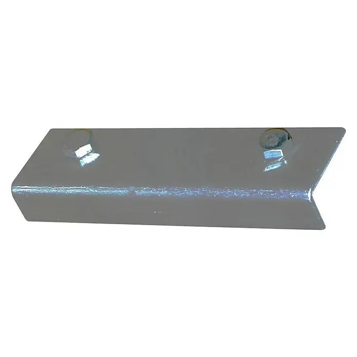 Krause Verbindungswinkel für Dachleitern - Aluminium, 1 Stk. - Hier ist eine Nahaufnahme einer glänzenden, silbernen Winkelhalterung mit zwei Bolzen, die für Stabilität und Haltbarkeit sorgen.