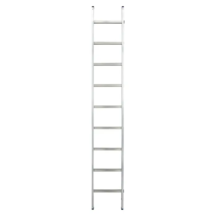 Krause Stabilo Anlegeleiter - Anzahl Tritte: 9 Stk., Arbeitshöhe: 3,6 m, Aluminium - Silberne Aluminium-Leiter mit neun Sprossen und schwarzen Endkappen für Stabilität und Sicherheit bei Arbeiten in der Höhe.