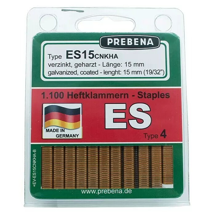 Prebena Heftklammer Typ ESLänge: 15 mm, Rückenbreite: 6 mm, 1.100 Stk.