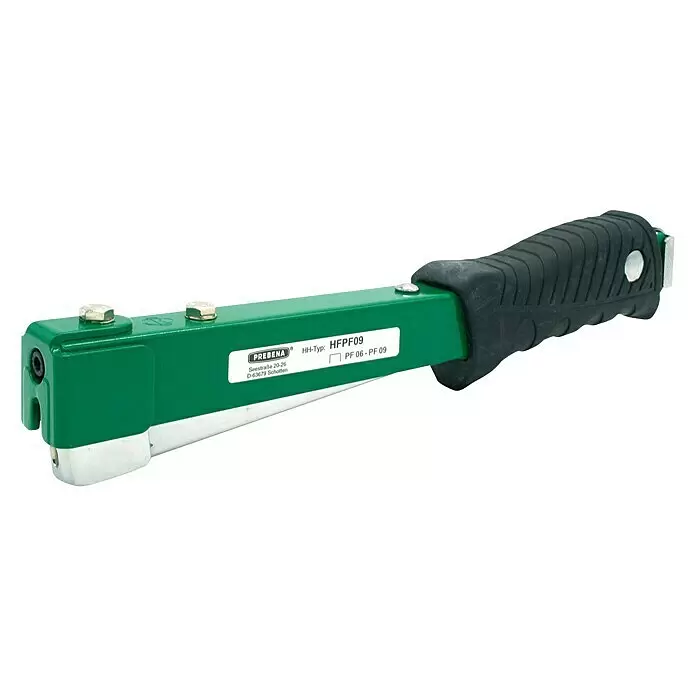 Prebena Hefthammer - Passend für: Prebena Heftklammern der Type PF 6 - 9 mm - Grüner PREBENA HFPF09 Handtacker mit ergonomischem schwarzem Griff.