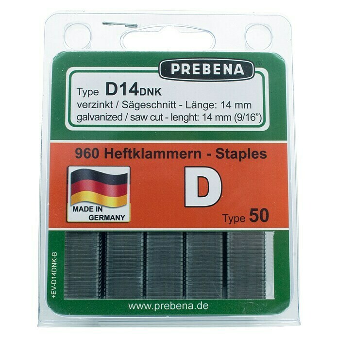 Prebena Heftklammer D14DNK-B (Länge: 14 mm, Rückenbreite: 12,5 mm, 960 Stk.) | BAUHAUS