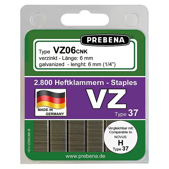 Prebena Heftklammer VZ06CNK-B - Länge: 6 mm, Rückenbreite: 10,5 mm, 2.800 Stk. - Vorderansicht